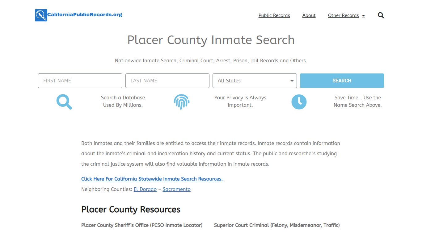 Placer County Inmate Search - Current & Past PCSO CA Jail Records